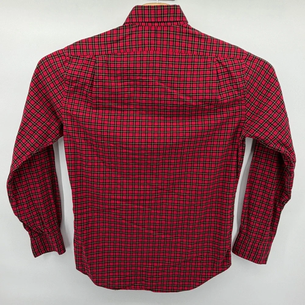 Polo Ralph Lauren Button Down Men Medium‎ Red Black Plaid Slim Fit Long Sleeve